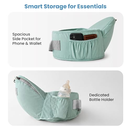 Image of Cherilo Baby Carrying Bag with 4 Carry Positions, Hip Seat Baby Carrier for 0 to 3 Year Baby, Adjustable New Born to Toddler Carrier up to 15 Kgs (Green)
