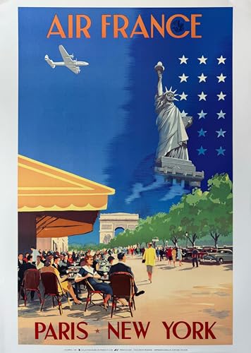 Affiche AIR FRANCE Paris New York par V. GUERRA 1951 - Poster vintage grand format 50X70 Cm