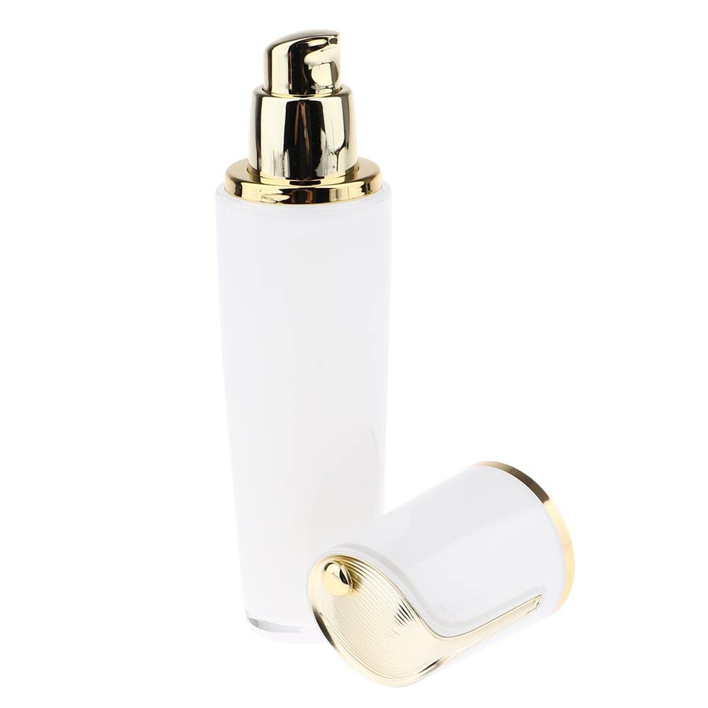 WOVEBIUS Empty Refillable Acrylic Pump Press Bottle Container Jar for Lotion 50ml,Golden+White