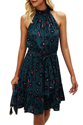ONAYEYO Damen Blumen Kurz Sommerkleid Ärmellos Halter Neck Strandkleid...