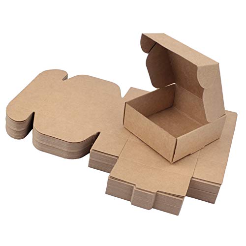 Tongliang 50 Stück Packpapier Geschenk Box Kraftpapier Box Geschenkboxen Braun zum Selber Aufbauen Geschenkschachtel für Geschenke Hochzeit Party (XXL 9.5 x 9.5 x 3.5 cm) Cover