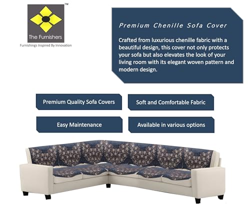 Image of Premium Chenille Woven Anti-Slip 6 Seater L-Shape Sofa Cover | L-Shape Sofa Seat Protector for Living Room | Durable & Stylish Slipcover - Grey Phoolkari