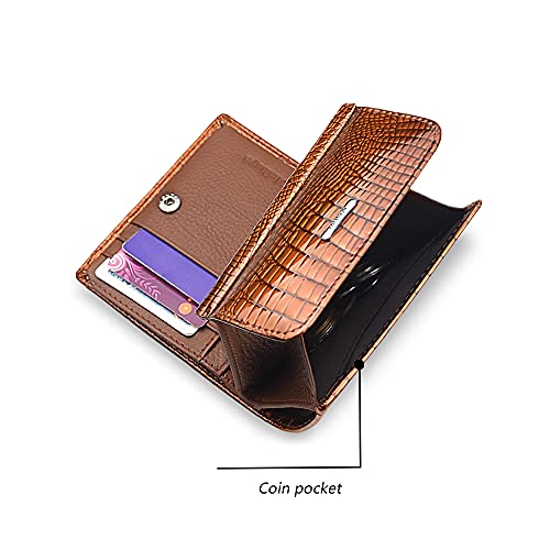 Women Small Compact Bifold Genuine Leather Wallet Ladies Mini Purse with ID Window Coin Pocket (Gold)3
