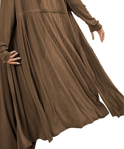 Image of 3 Piece Lounge Sets for Women Airport Travel Outfit | Long Cardigan，Tank Top ，Wide Leg Pants with Pockets，Comfy Loungewear，Casual Chic， Airplane Clothing，Vacation Matching Set