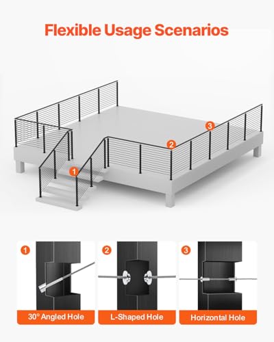VEVOR 4 Pack Cable Railing Post, 42\"x1\"x2\" Level Drilled Deck Railing Post, Stainless Steel Black Cable Railing System Kit for Indoor Outdoor Deck Balcony,4JZLGZXHS106REP67001V0