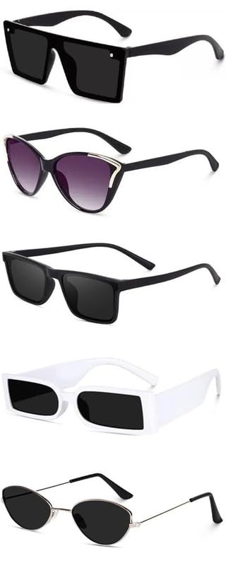 Unisex combo offer pack of 5 shades Unisex Fashion Sunglasses Set, 5 Pairs, Metal Frame, Black and Silver - Combo5-12285-image-35