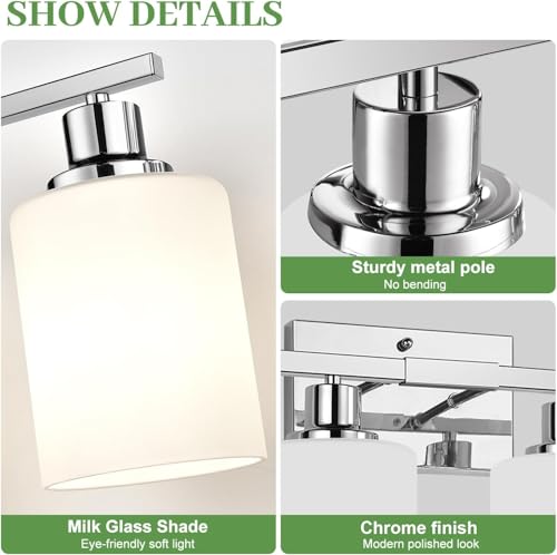 Image of MOKATNG 4-Light Vanity Light with Milky White Shades, Chrome Bathroom Lighting Fixtures Over Mirror, Modern Bathroom Wall Lamp for Mirror Living Room Cabinet Bedroom