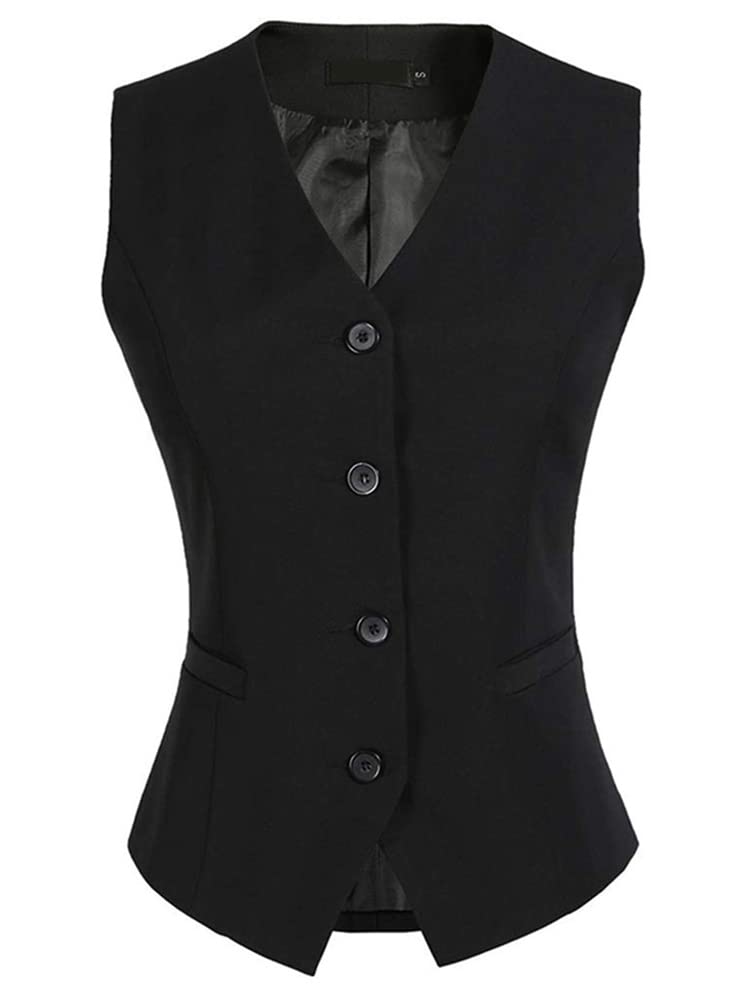 ORANDESIGNE Gilet da Tailleur da Donna Gilet da Completo Scollo a V Orlo a Fazzoletto Chiusura Bottoni Gilet con Monopetto Casual Vest in Tinta Unita Formale Retro Stile Business