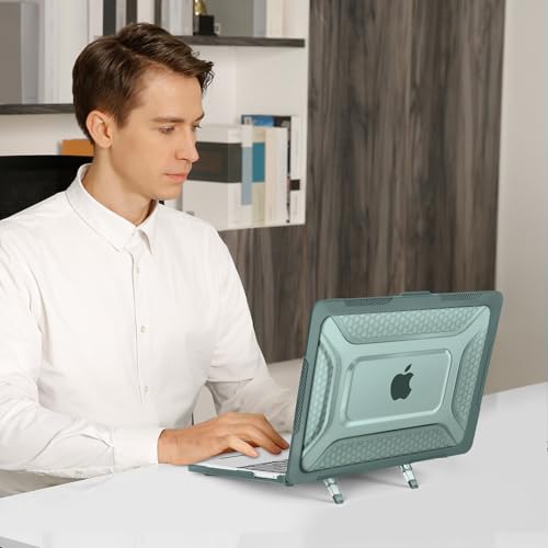 Image of MOSISO Compatible with MacBook Air 13 inch Case M5 M4 M3 M2, Emerald Green | 2 in 1 Kit Honeycomb Shock Resistant Hard Case with Foldable Kickstand for MacBook Air 13.6 2026-2022 A3449 A3240 A3113 A2681