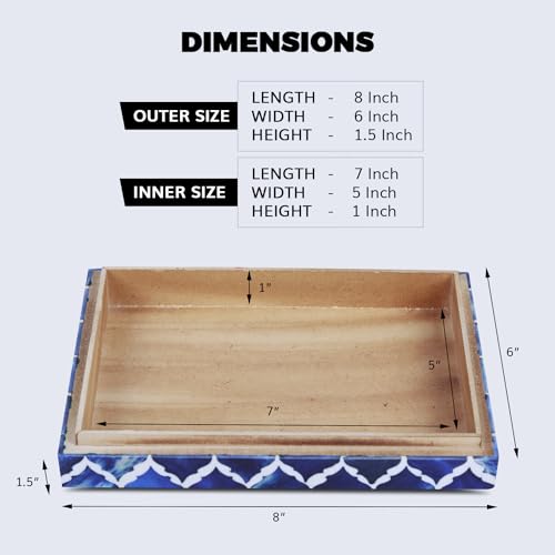 Image of Handicrafts Home Moroccan Pattern Inspired Collection, Storage Organizer Decorative Box Multipurpose Gift - Moroccan Blue 6x8x1.5 inch