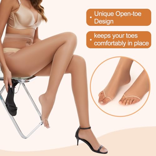 3 Pairs Toeless Pantyhose Tights for Women 10D Control Top Open Toe Pantyhose Sheer Tights3