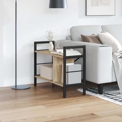 DYRJDJWIDHW Bibliothèque Étagère Chêne Sonoma 75 x 30 x 58,5 cm Bois d'ingénierie Cadre en Acier Industriel Meuble Rangement 3 Niveaux Salon Bureau Maison Design Loft