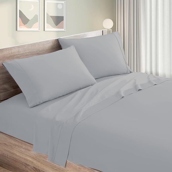 Image of Cottington Lane Bed Sheet - Brushed Microfiber Bedsheets - Flat Bedsheets & Pillowcase - Super Soft Microfiber - Breathable Wrinkle, Fade Resistant & Cooling Sheets - King - 108x108 Inch Light Grey