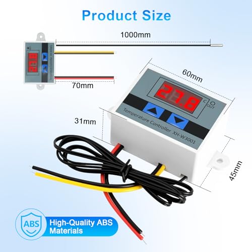 QIQIAZI Digitaler Temperaturregler Thermostat XH-W3001 AC 110–220V mit LCD-Display & wasserdichtem NTC-Sensor,Microcomputer Thermostatschalter
