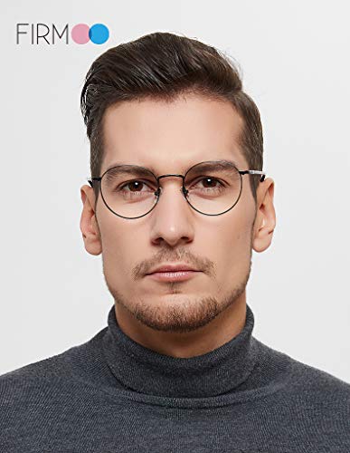 Firmoo Blue Light Blocking Reading 2.0 Glasses , Anti UV Glare Filter Lens, Black Metal Retro Round Readers for Women/Men - Thumbnail 2