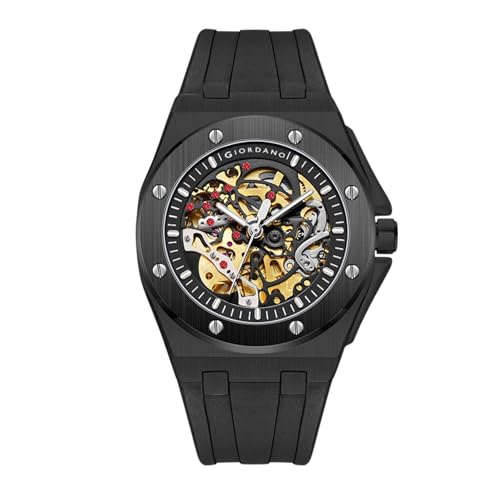 Image of Giordano Automatic Watch for Men - Mechanical Skeleton Dial,Transparent Gear Display, Silicon Strap