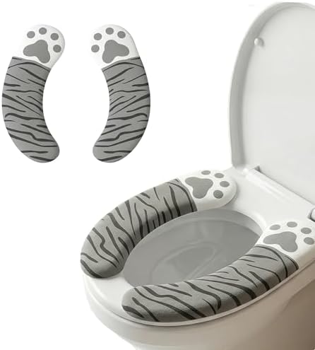 Warmer Soft Toilet Seat Cushion, Toilet Seat Cover Washable,Padded for Toilet Seat,Back Adhesive Installation Easy Reusable for Home-Gray
