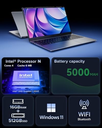 Image of AOC Laptop Computer 15.6 Inch FHD Screen Laptop with N95 Processor(Up to 3.4GHz) 16GB RAM 512GB SSD Work Laptops Windows 11 Laptop Computer, Light&Thin, Metal Shell, Webcam, Type-C, USB3.2,