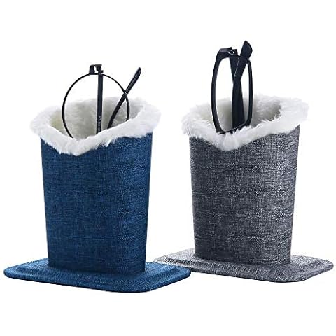 Siveit Eyeglass Holders, PU Leather Eyeglass Holder Stands with Soft Plush Lining - 2 Packs (Linen Navy, Linen Grey) Cover