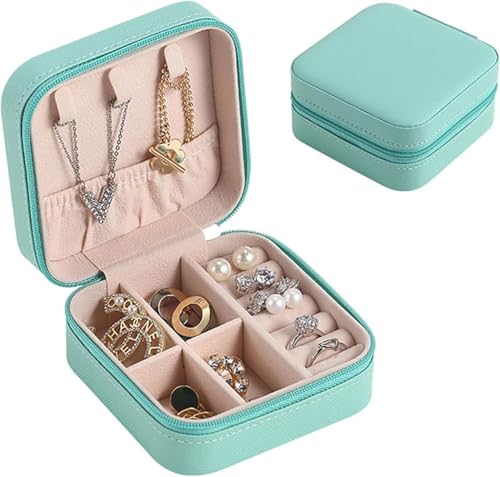 Image of Mini Jewelry Travel Case, Small Portable Jewellry Organizer Box Portable Display Storage Box for Rings Earrings Necklaces, Gifts for Girl, Women, Wedding, Birthday, Gifts (Green)
