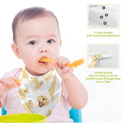 Image of vvfelixl Baby Muslin Washcloths Golden Retriever Dog Baby Burp Cloths Cotton Baby Face Towel for Newborn Infants Boys Girls Soft and Absorbent 11.8 X 11.8 in, 3 Pack