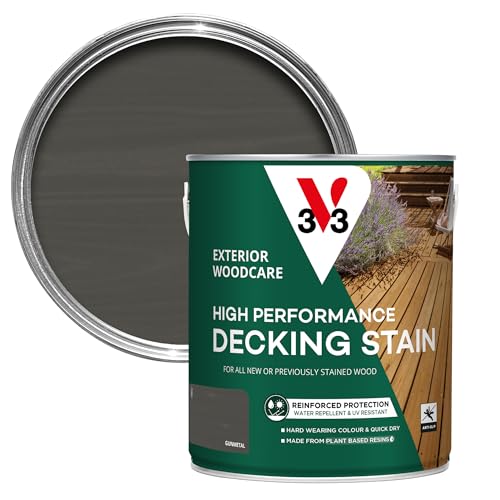 V33 High Performance Decking Stain - Long-Lasting Weather Protection - UV-Resistant - Anti-Slip - Biosourced Formula - Gunmetal 2.5 litres
