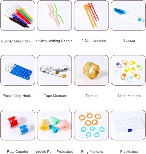 Image of VERAT 52 Piece Crochet Set /Crochet Hook /Knitting Accessories /Stitching Material /Tools for Tailoring /Needle and Thread Box /Ergonomic Crochet Hooks Set /Crochets for Arthritic Hands /Craft /Nice Gift for Women