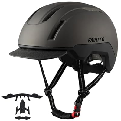 Favoto Casco de Bicicleta Urbano con Visera - Tecnología Double Inmould Casco de Scooter de Ciudad Ligero para Adultos CE Certificado L 59-61cm Ajustable Titanio