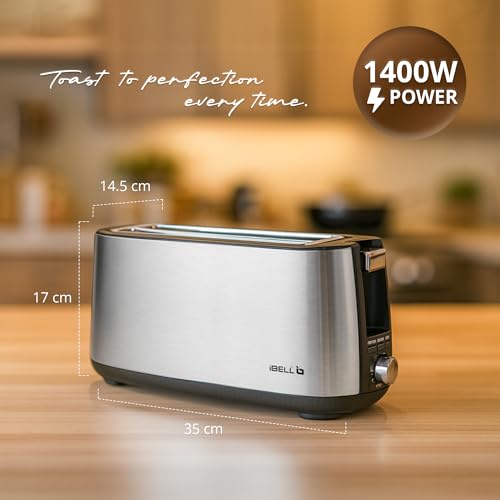 Image of iBELL Toaster CrustoF40 Auto Pop-up 4 Slice Bread Toaster with Removable Crumb Tray, Auto Shutoff, Defrost /Reheat /Cancel Button, 7 Levels Browning Controller, Led Light Indicator, 2 Year Warranty