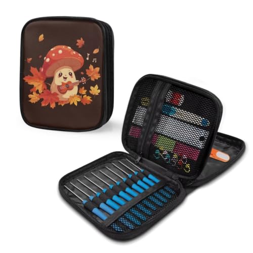 Image of Vanideaoty Autumn Crochet Hook Case Leaf Portable Knitting Needle Case | with Web Pockets, Swing Crochet Hooks Accessories, Thanksgiving Home Gifts
