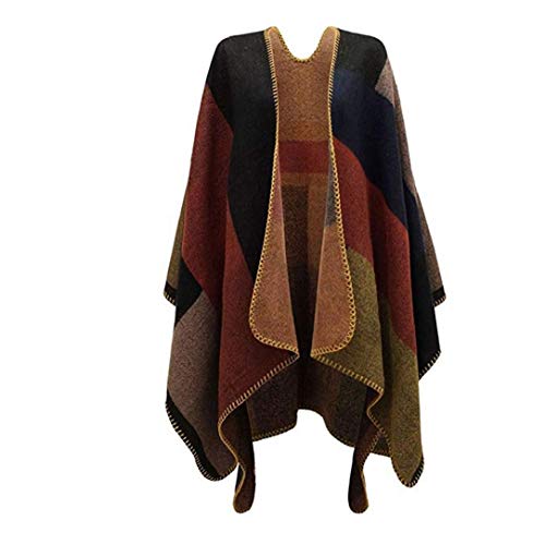 Rrunzfon Señoras De Las Mujeres De Punto a Cuadros Tartán Cabo del Invierno del Multicolor Stylished Poncho