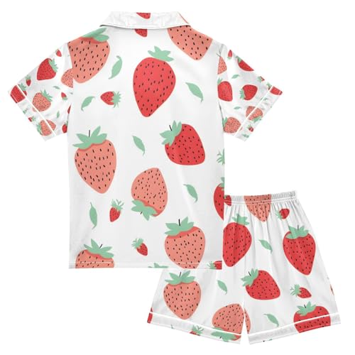 senya Cartoon Strawberry A Satin Summer Pajama Sets Silk Short Sleeve Button Down Sleepwear2