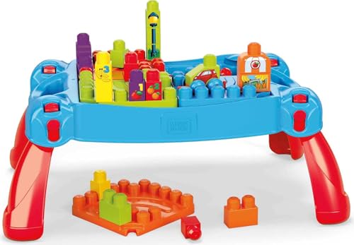 MEGA Bloks Tavolino Multiattività, di colore blu e rosso, per costruire e imparare i numeri e colori, 30 Pezzi, Giocattolo per Bambini 1+ Anni, FGV05 - Lego - Immagine 4