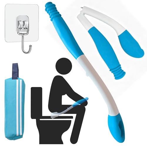Foldable Butt Wiper Tool Toilet Aid for Wiping Bottom 15.7 Long Reach Portable Wiping Aid for Toileting for Home & Travel with Storage Bag & Hook for Seniors Pregnant Women Limited Mobility