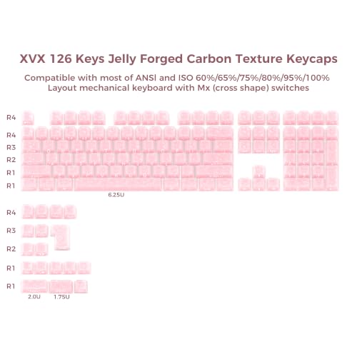Image of GMKWTL XVX Frost Jelly Keycaps, Forged Carbon-Look Keyboard Keycaps, Cherry Profile 126 Keys Keycap Sets for Mechanical Keyboard with MX Switches(Pink)