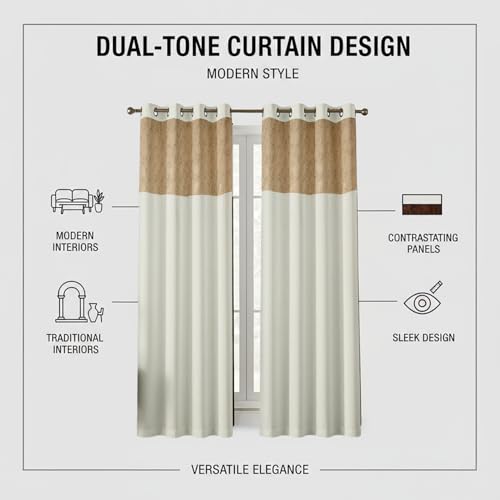 Image of IVAZA Dual-Tone Design 100% Complete Blackout Curtains - Room Darkening Curtain for Windows -, Heavy Blackout, Thermal Insulation Curtains, Black Out Curtain for Windows 5 feet Set of 2 Cream