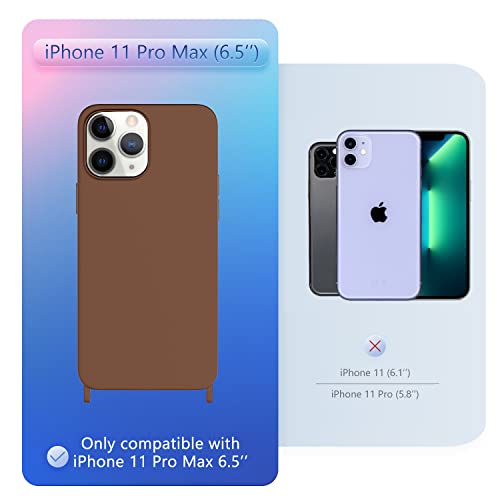 Image of Compatible with iPhone 11 Pro Max Case with Lanyard Crossbody iPhone Case with Strap Adjustable Shockproof Drop Protection Silicone Phone Cover for iPhone 11 Pro Max 6.5'' Brown