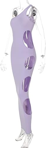 Miniatura 6 de SHESEEWORLD Vestido sexy de verano para mujer, con un hombro descubierto, sin mangas, con orificios laterales, corte lateral, para discoteca