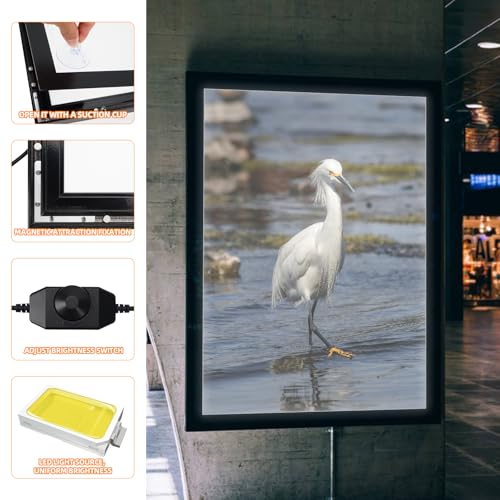 QI XING Led Poster Frame 16x24 Inch, Poster Lights for Wall,Movie Poster Frame with Dimmer Swich,Wall Mounted Magnetic Led Lightbox Display,Backlit Display Horizontally and Vertically