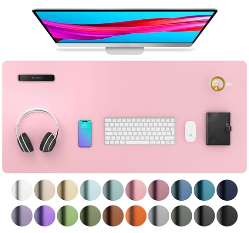 Image of Leather Desk Pad Protector, Mouse Pad, Office Mat, Non-Slip PU Leather Blotter, Laptop Pad, Waterproof Writing Pad for Office and Home (36 inch x 17 inch, Fairy Pink)