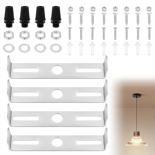 AUAUY 4Pcs Support de Fixation Plafonnier 95mm, Supports de Lustre, Plaque de Plafond avec Vis,...