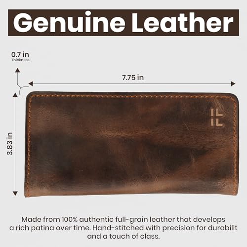 Image of Hand Stitched Genuine Top Grain Long Leather Wallet for men | RFID Blocking Bifold Tall Mens Wallet | 1 ID Window | Total 10 Slots | Perfect leather gifts for men - TAN