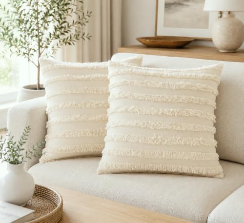 Image of mosey Cotton Cushion Cover 24 inch x 24 inch 2 Piece | Boho Pillow Covers 24x24 for Sofa Bed