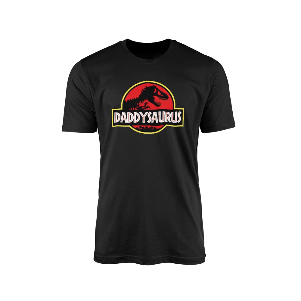 Smartypants Men's Black Daddysaurus T-Shirt Top Tee - Novelty Logo Adult Dad Daddy Father Classic Retro 90'S Movie Film Cinema Dinosaur Fossil T-Rex Park Gift Present (Small, )
