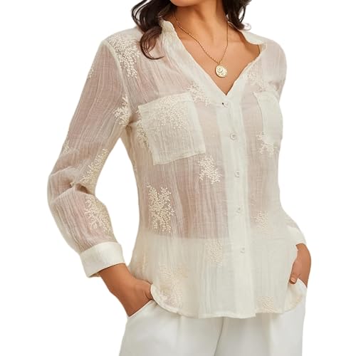 regleam  SHEER BLOUSE WITH INNER ベージュ Sister Jane Pony - Cream Sheer Lace Blouse - Pintuck Collared Top