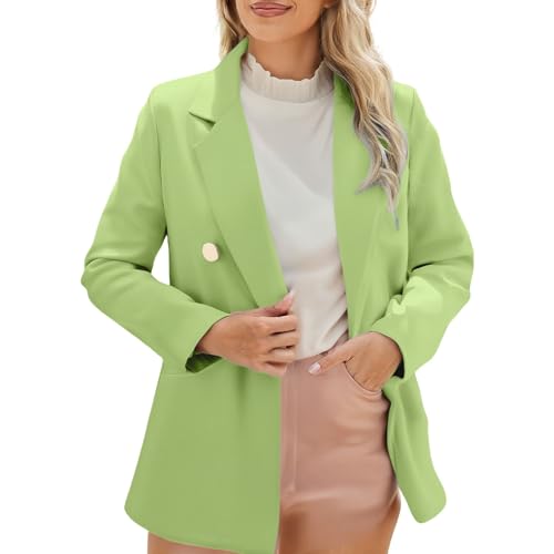 Women's Blazer Suit Elegant Long Sleeve Open Front Button Work Office Blazer Jackets with Pockets Solid Colour Loose Fitted Lapel Suiting & Blazers Cardigans Formal Dating Meeting Tops Mint Green L