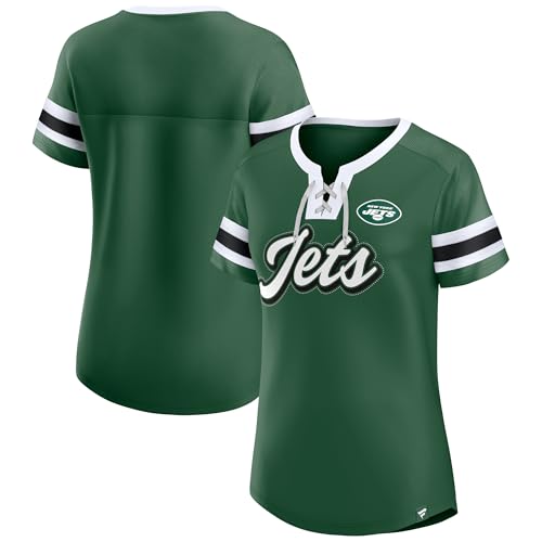 Fanatics Women's Green New York Jets True Catch Iconic Rhinestone Bling Athena Lace-Up T-Shirt