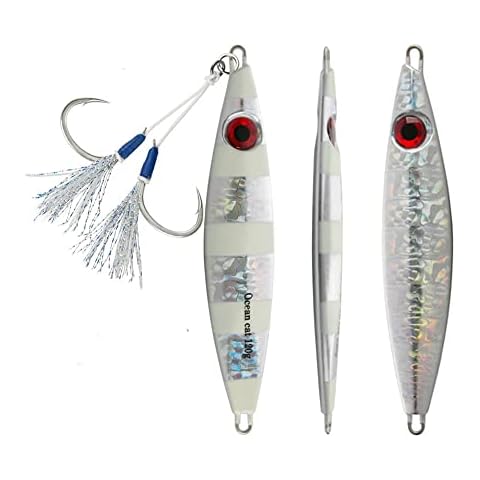 Slow Fall Pitch Fishing Jigs Lures Sinking Lead Metal Flat Jigging Baits Tackle (180G, Silver) Cover