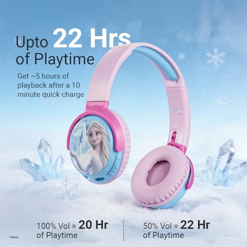 Image of Disney Frozen Kids Bluetooth Stereo Headphones with Mic, 85 dB Kids Safe Volume Limit, Foldable Swivel Over-Ear Design, 22H Playtime, USB-C Charging, Voice Assistant, Perfect for Girls, Ages 5-16