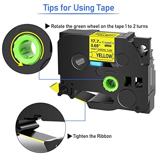 Image of USUPERINK 2 Pack Compatible for HSe-641 HSe641 HS-641 HS641 Black on Yellow (17.7mm 0.69''x 1.5m 4.92ft) Heat Shrink Tube Tape use in PT-D400 PT-D600 PT-E300 PT-E500 P710BT Label Maker